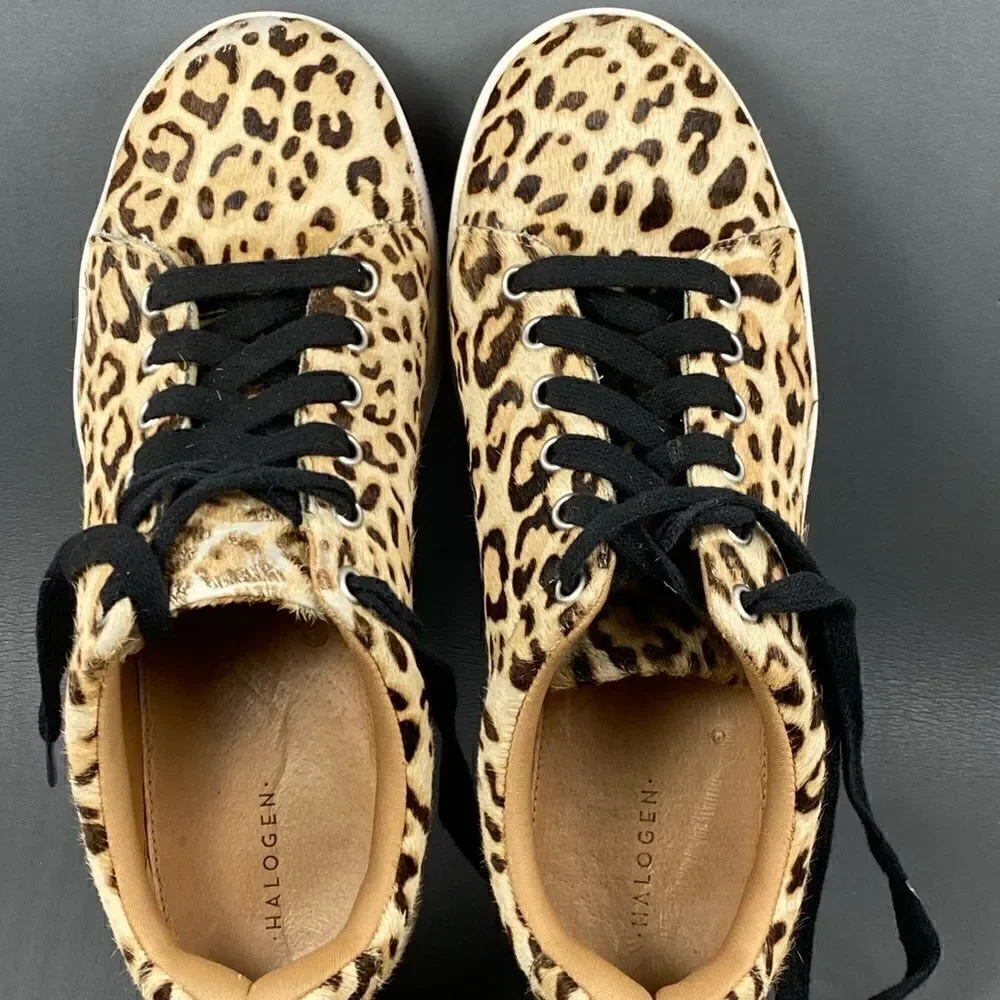 HALOGEN IVIE CALF HAIR PLATFORN LEOPARD PRINT SNEAKERS womens size 9